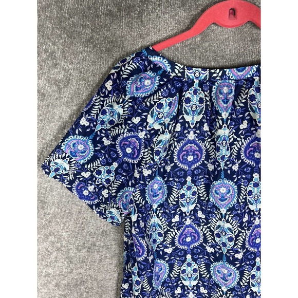 Talbots V-Neck Tiered Short Sleeve Blue Floral Crop Top Womens Large Lightweight - Picture 10 of 14